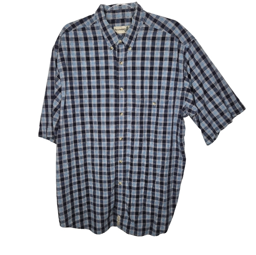 Fieldmaster Blue Plaid Cotton Shirt Size XL Button Down Pocket Cabincore Bloke